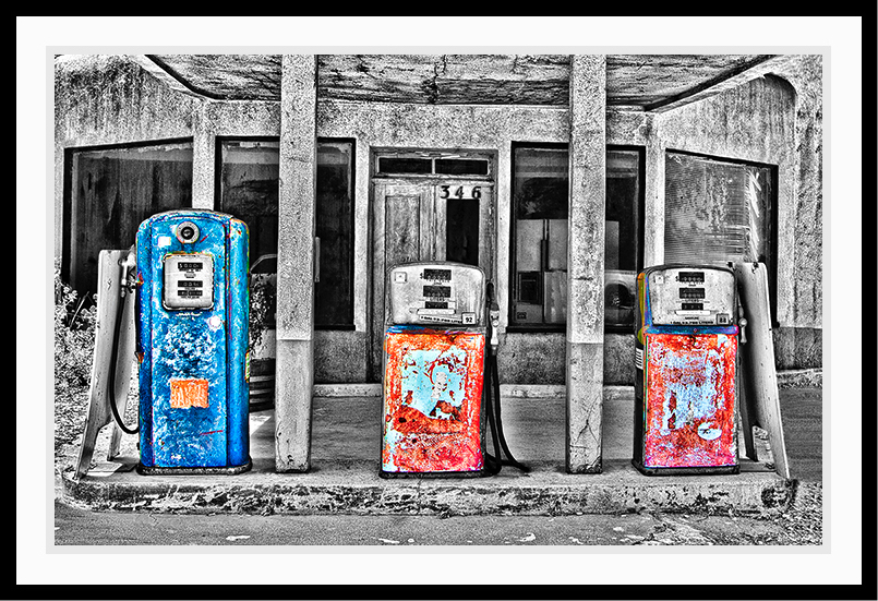Deserted gas station using a technique called HDR.
